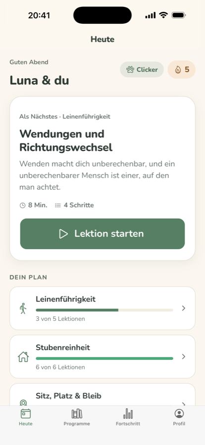 Der Plan für heute mit der nächsten Lektion