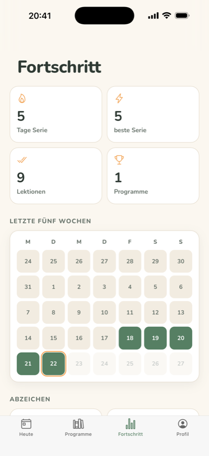 Serienkalender und abgeschlossene Lektionen