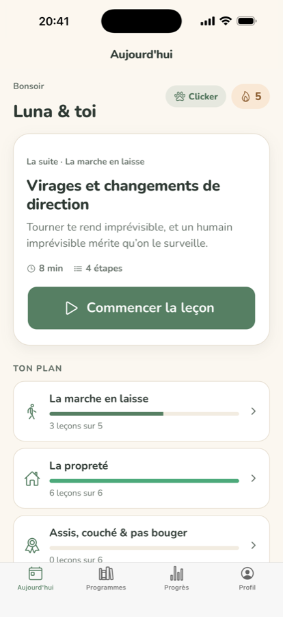 Le plan du jour avec la prochaine leçon