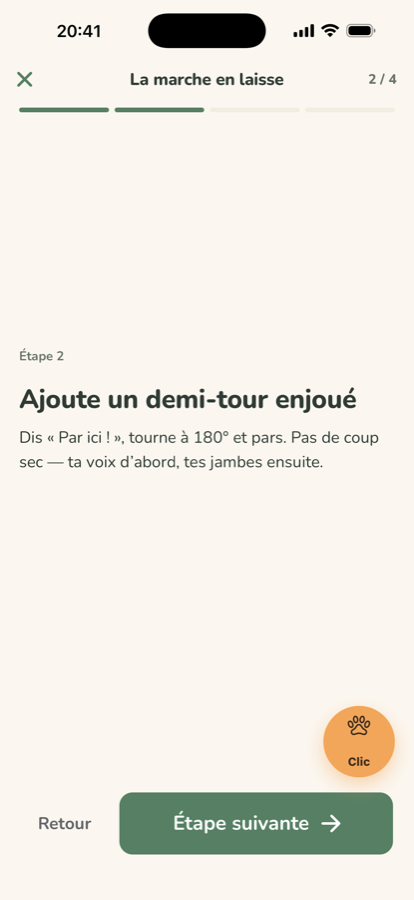 Une étape de leçon, le clicker à portée
